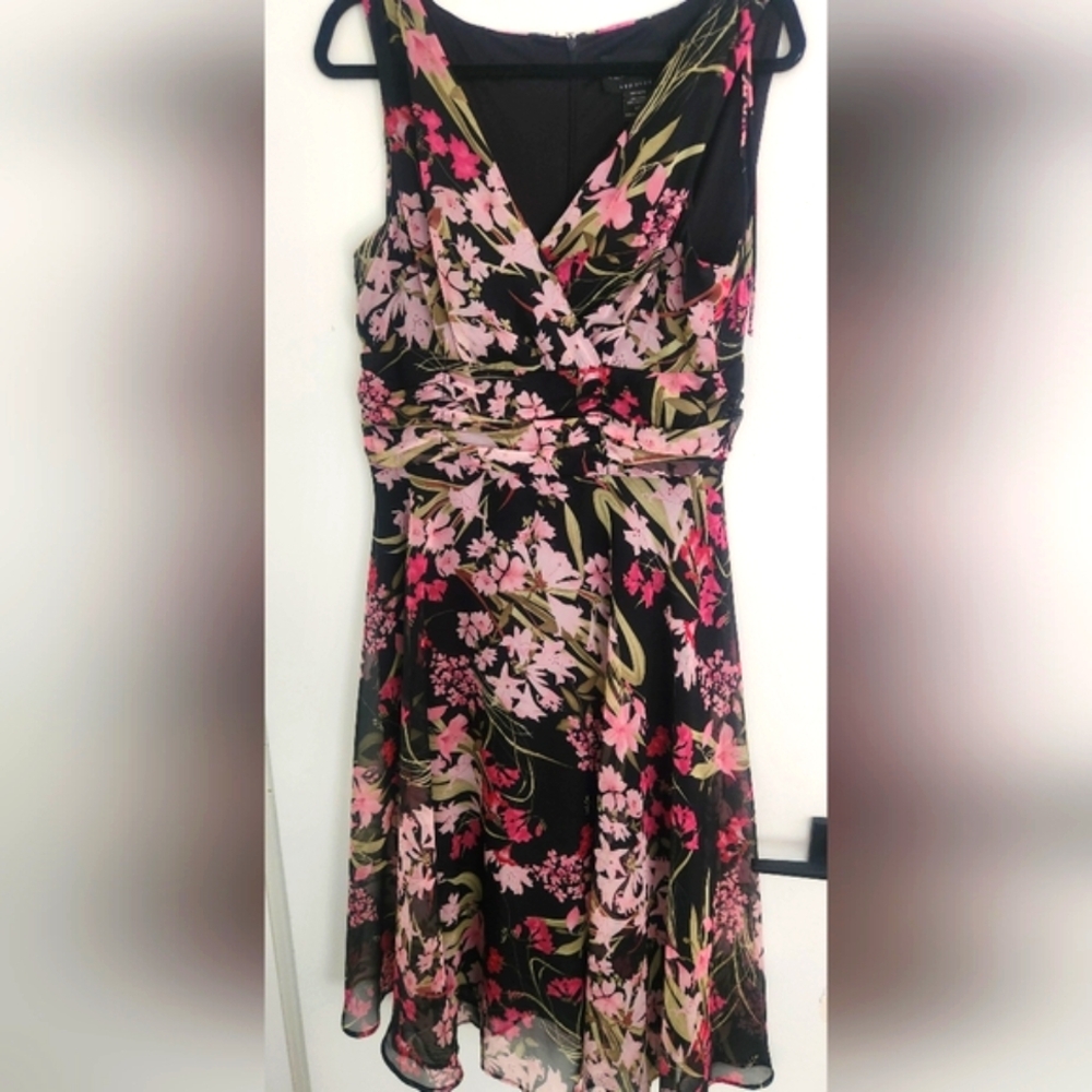 Connected Apparel Black and Pink Floral Midi Dress
